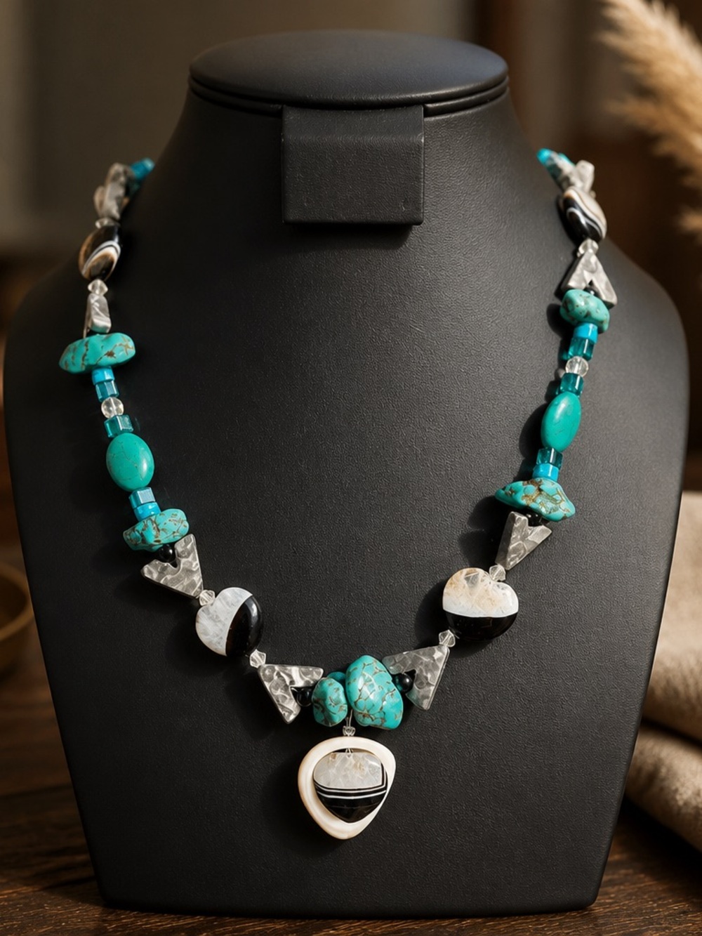 Turquoise and Black Statement Necklace - Women Jewelry